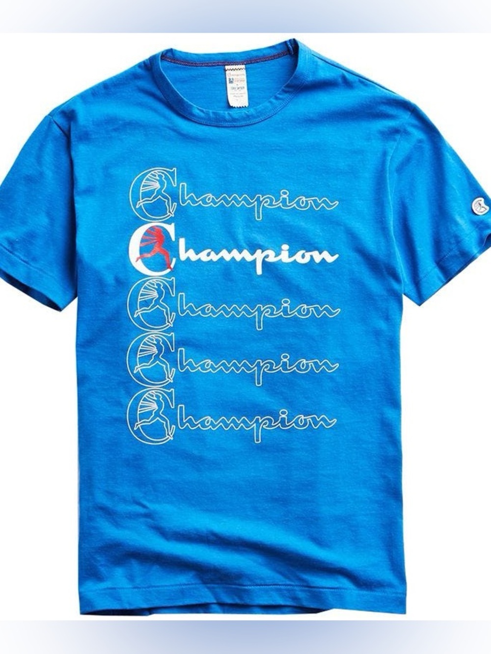 Champion + Todd Snyder. Stacked Graphic Tee. Blue. Size Medium.